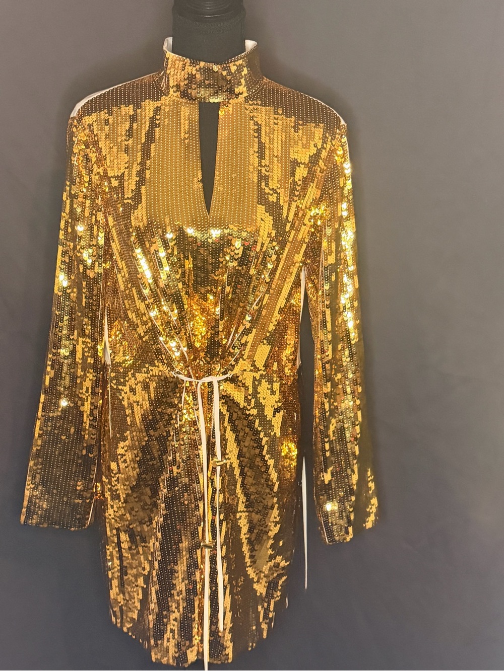 TIBI Gold Sequin Long Sleeve Mini Dress - Picture 2 of 6